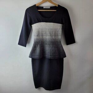 D.Exterior Women Size XS Black White Wool Knit Peplum Dress
